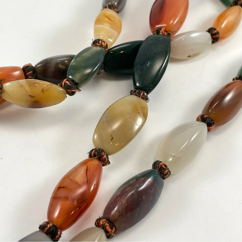 Vintage Multi Colored Natural Polished Agate Aventurine Stone Necklace Stunning